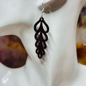 Abstract long shell cutouts earrings brown top grained top grain leather